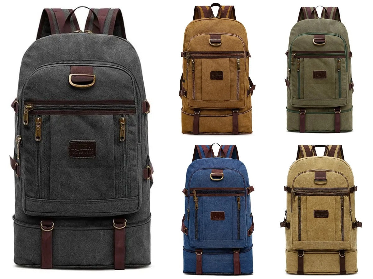 Anypack Backpack Brown Travel Mountaineering Multi Functional Wear Resistant And Durable Backpack Extra Large Canvas Bag 60 Liters-Backpacks-PEROZ Accessories