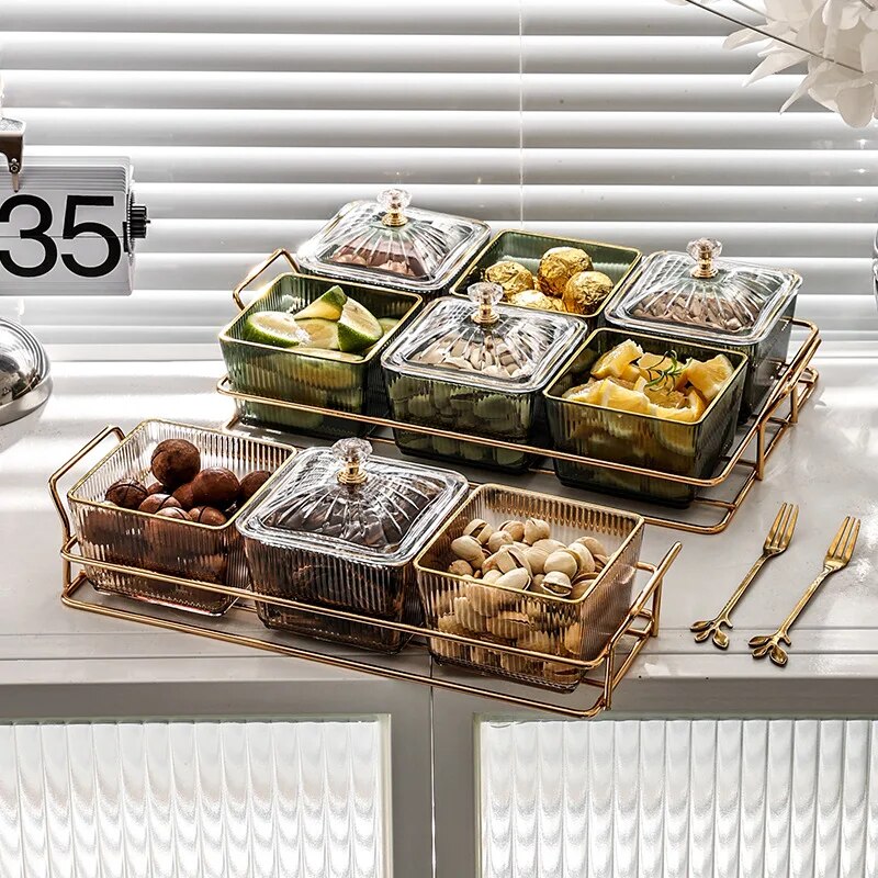 Anygleam Food Container Grey 6 Grids Fruit Plate Partition Platter Snack Storage Box Bar Nut Snack Dish Serving Tray-Food Storage-PEROZ Accessories