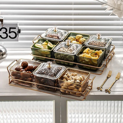 Anygleam Food Container Grey 6 Grids Fruit Plate Partition Platter Snack Storage Box Bar Nut Snack Dish Serving Tray-Food Storage-PEROZ Accessories