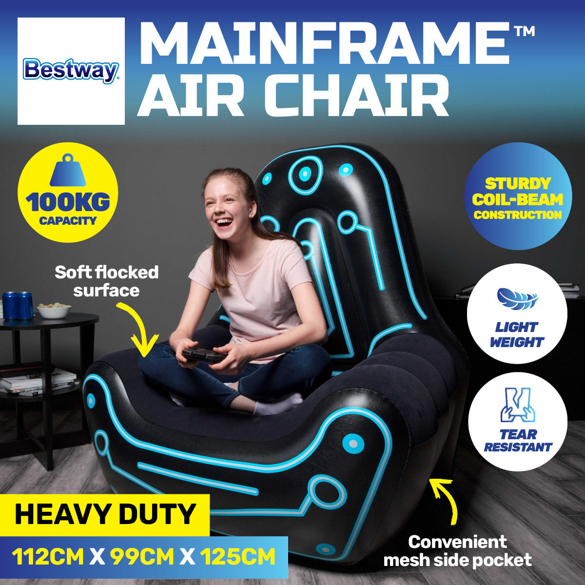 Bestway Mainframe Air Chair Inflatable Gaming Sofa Seat Cruiser Chair-Home &amp; Garden &gt; Pool &amp; Accessories-PEROZ Accessories