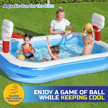Bestway Inflatable Kids Basketball Pool Built-In Hoops Balls Included 636L-Home &amp; Garden &gt; Pool &amp; Accessories-PEROZ Accessories