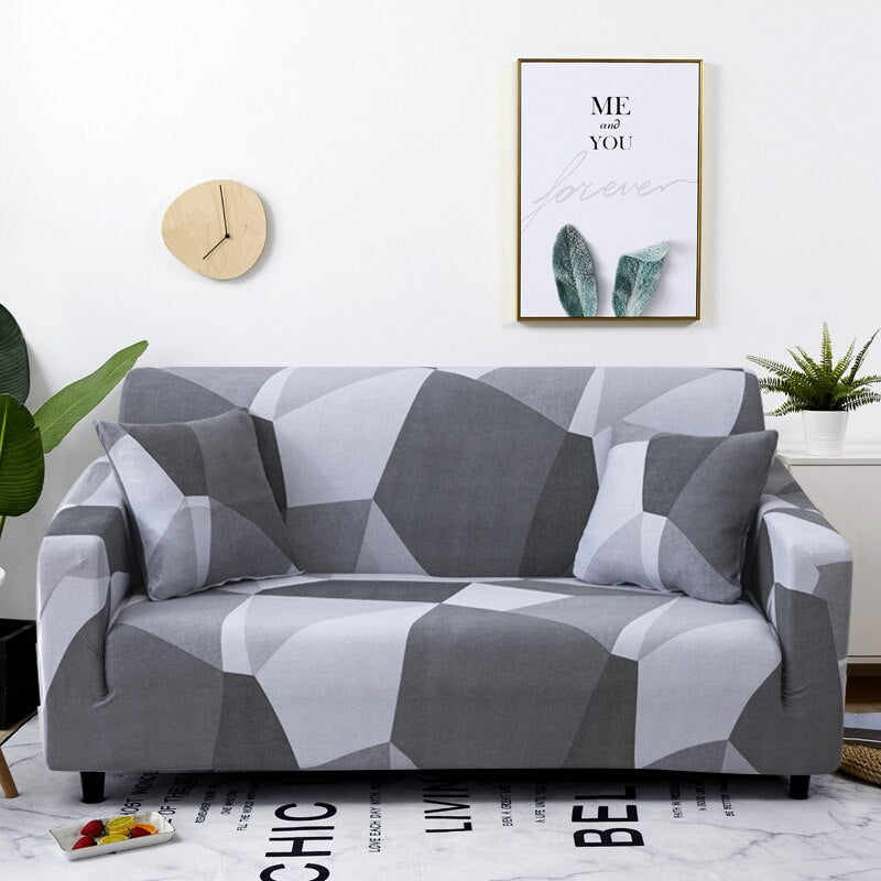 Anyhouz 3 Seater Sofa Cover White Gray Geometric Style and Protection For Living Room Sofa Chair Elastic Stretchable Slipcover-Slipcovers-PEROZ Accessories
