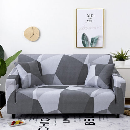 Anyhouz 3 Seater Sofa Cover White Gray Geometric Style and Protection For Living Room Sofa Chair Elastic Stretchable Slipcover-Slipcovers-PEROZ Accessories